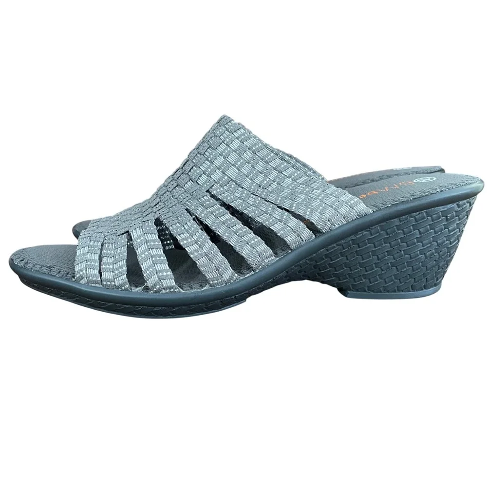 NEW Bernie Mev Kent Wedge Sandals Silver‎ Grey Woven Elastic Comfort US 9 EU 40